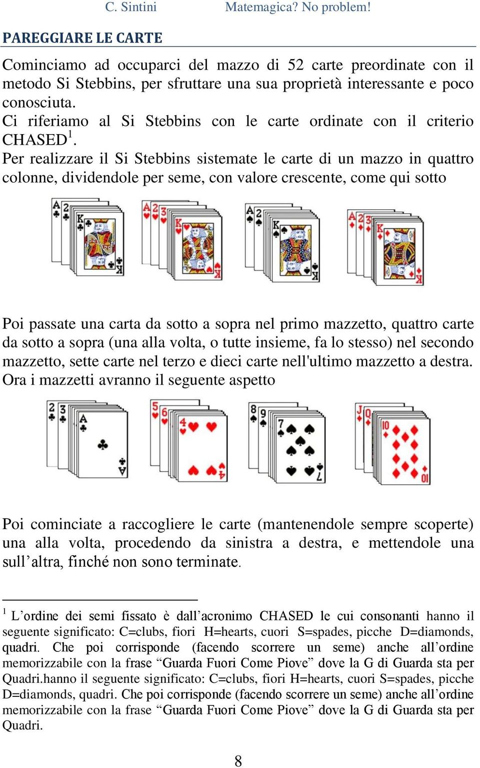 Ci riferiamo al Si Stebbins con le carte ordinate con il criterio CHASED 1.