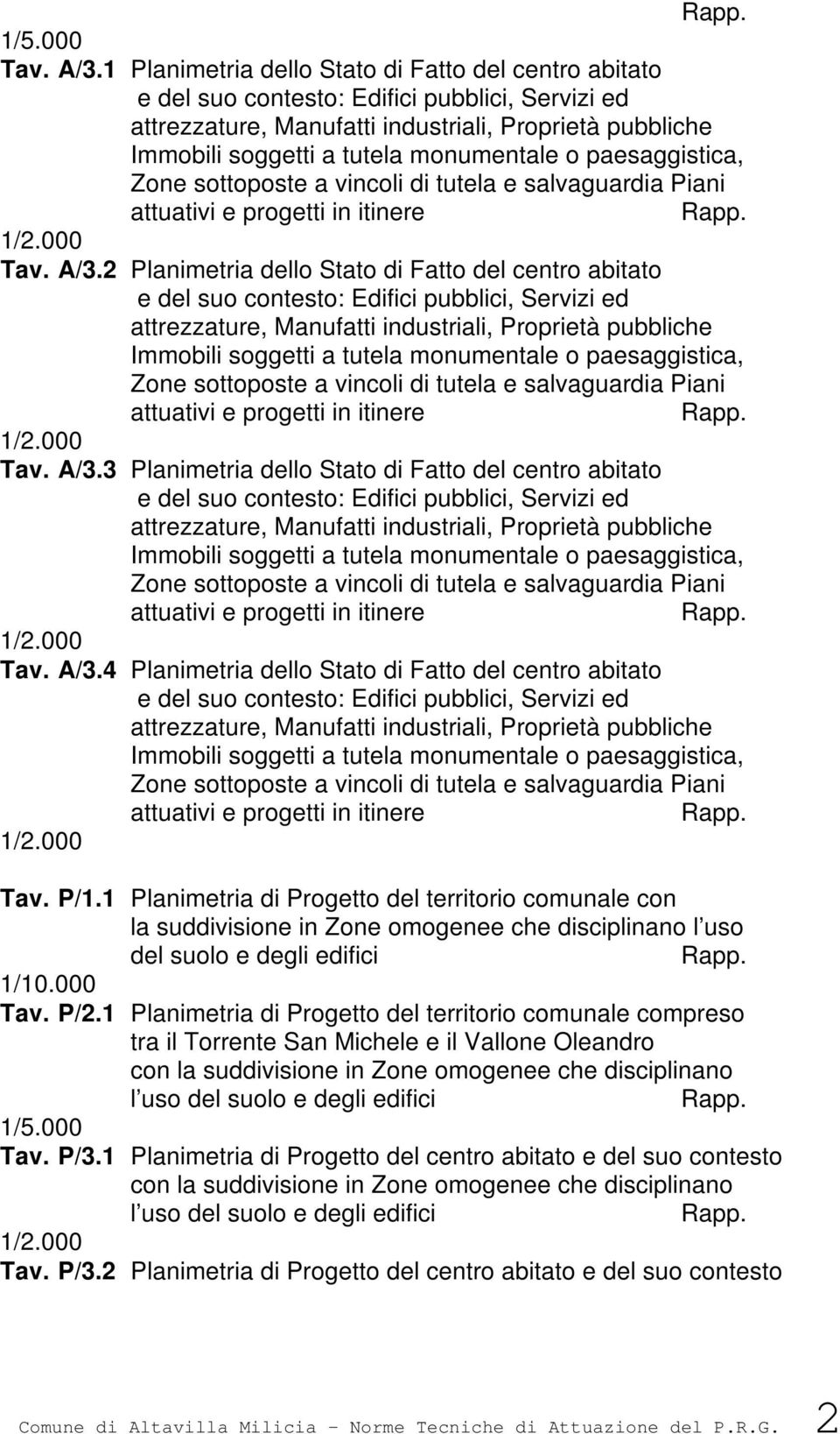 o paesaggistica, Zone sottoposte a vincoli di tutela e salvaguardia Piani attuativi e progetti in itinere Rapp. 1/2.000 Tav. A/3.