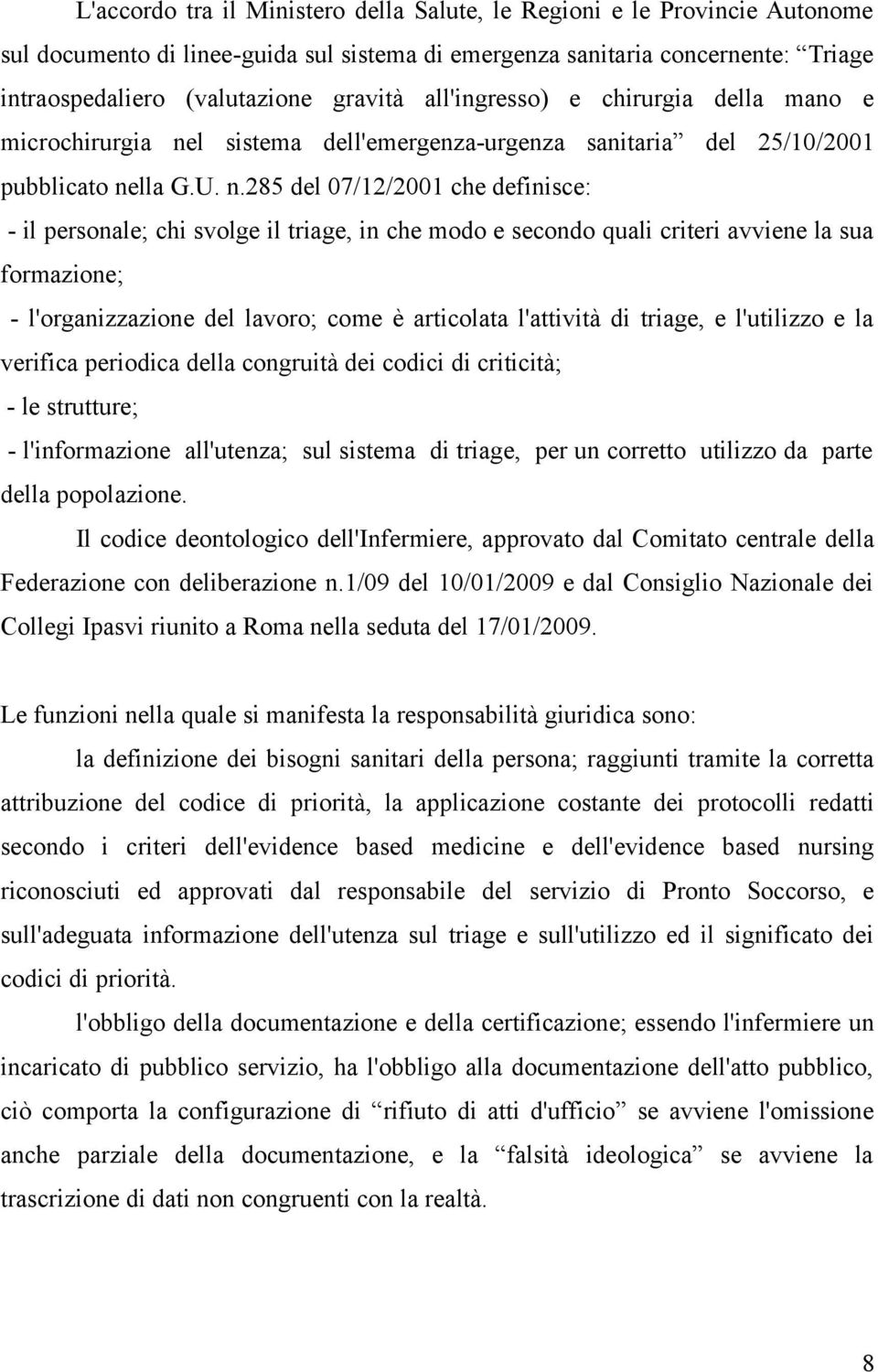 l sistema dell'emergenza-urgenza sanitaria del 25/10/2001 pubblicato ne