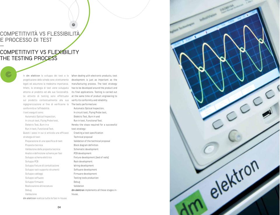 Le attività di testing sono effettuate sul prodotto contestualmente alla sua ingegnerizzazione al fine di verificarne la conformità e l affidabilità.