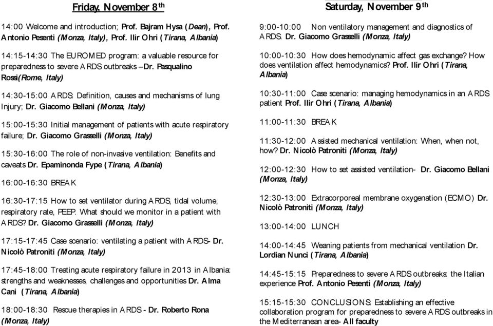 Pasqualino Rossi(Rome, Italy) 14:30-15:00 ARDS: Definition, causes and mechanisms of lung Injury; Dr.