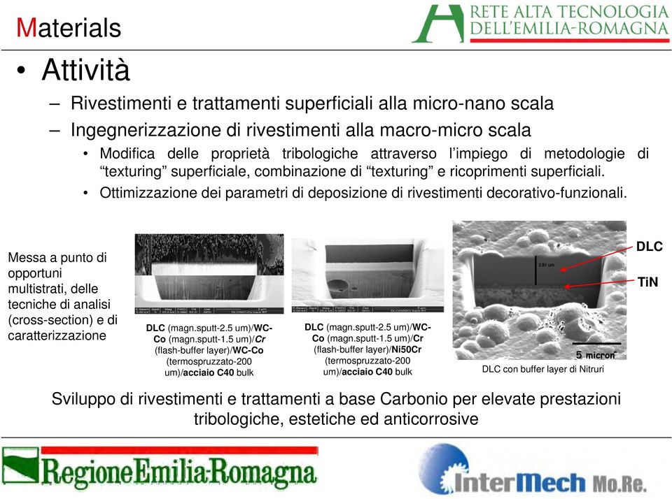 Messa a punto di opportuni multistrati, delle tecniche di analisi (cross-section) e di caratterizzazione i DLC (magn.sputt-2.5 um)/wc- Co (magn.sputt-1.