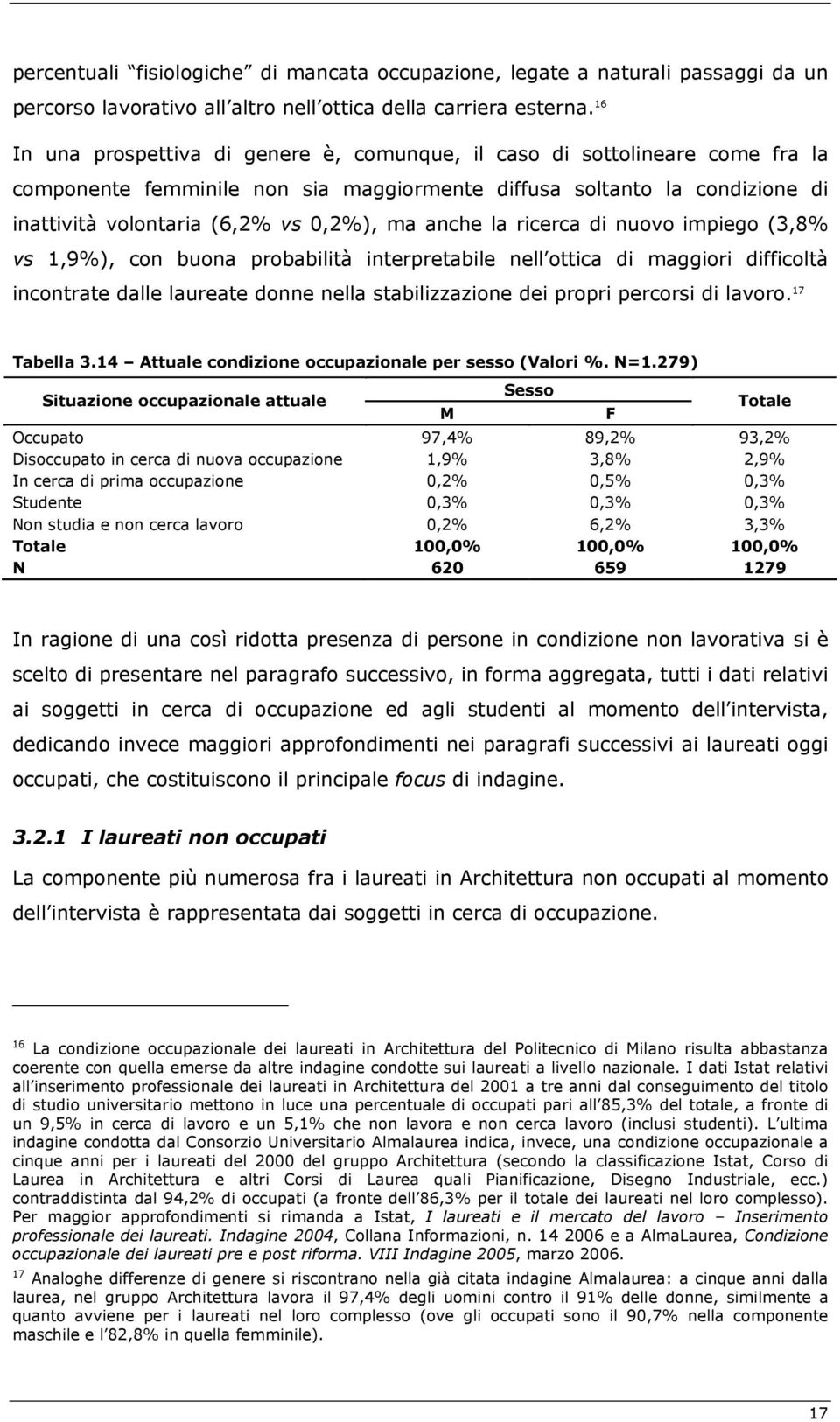 anche la ricerca di nuovo impiego (3,8% vs 1,9%), con buona probabilità interpretabile nell ottica di maggiori difficoltà incontrate dalle laureate donne nella stabilizzazione dei propri percorsi di