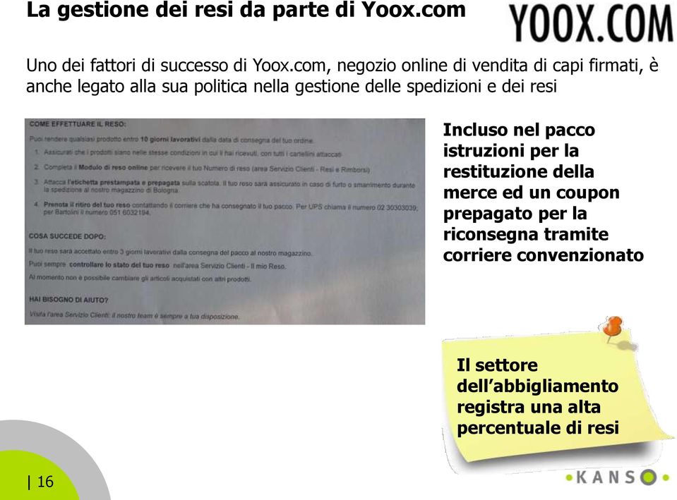 spedizioni e dei resi Incluso nel pacco istruzioni per la restituzione della merce ed un coupon