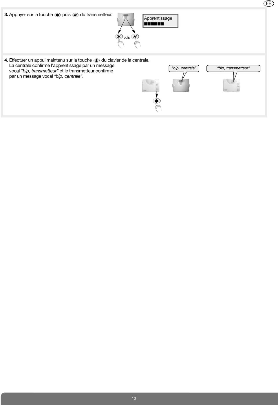 La centrale confirme l apprentissage par un message vocal bip, transmetteur et
