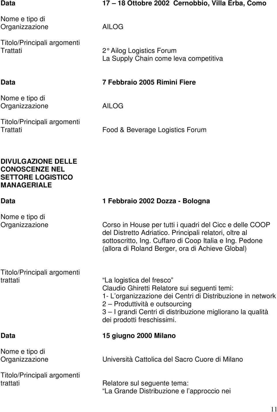 Principali relatori, oltre al sottoscritto, Ing. Cuffaro di Coop Italia e Ing.