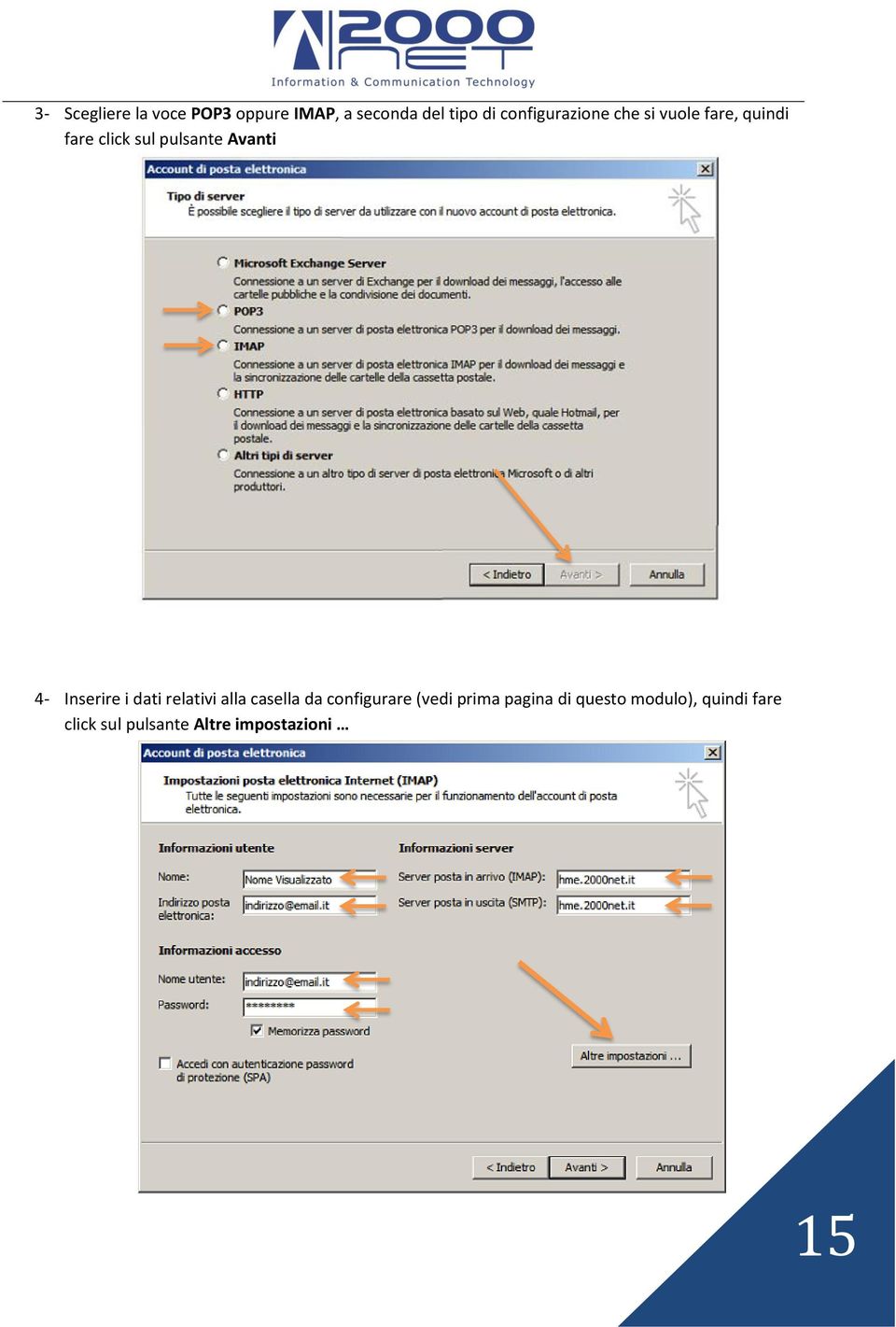 Avanti 4- Inserire i dati relativi alla casella da configurare (vedi