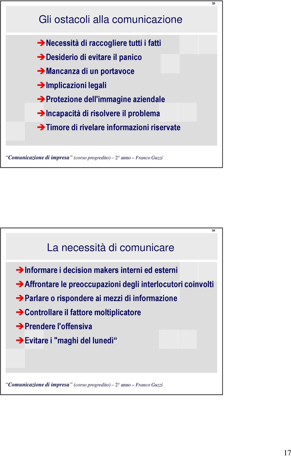 34 La necessità di comunicare Informare i decision makers interni ed esterni Affrontare le preoccupazioni degli interlocutori