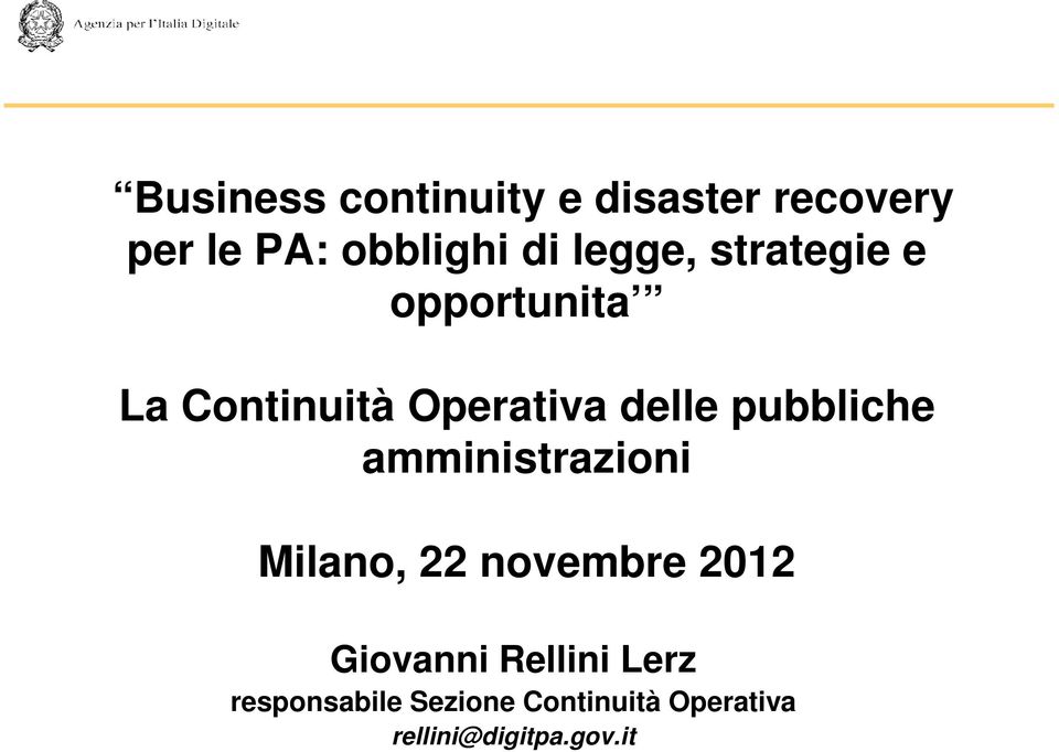 pubbliche amministrazioni Milano, 22 novembre 2012 Giovanni