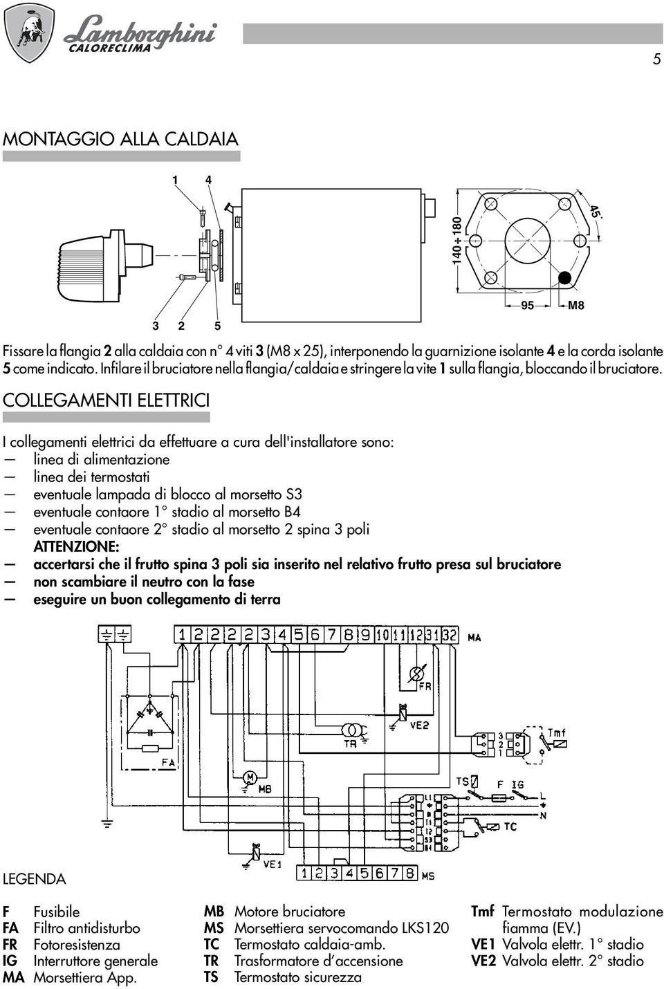 COLLEGAMENTI ELETTRICI 95 M8 I collegamenti elettrici da effettuare a cura dell'installatore sono: linea di alimentazione linea dei termostati eventuale lampada di blocco al morsetto S3 eventuale