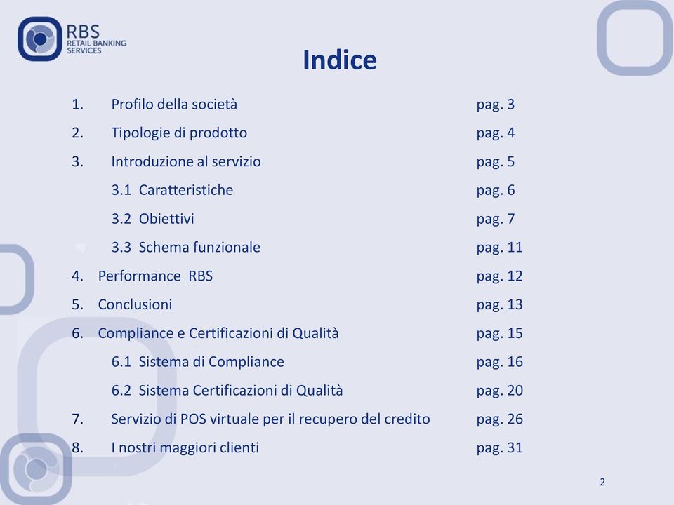 Conclusioni pag. 13 6. Compliance e Certificazioni di Qualità pag. 15 6.1 Sistema di Compliance pag. 16 6.