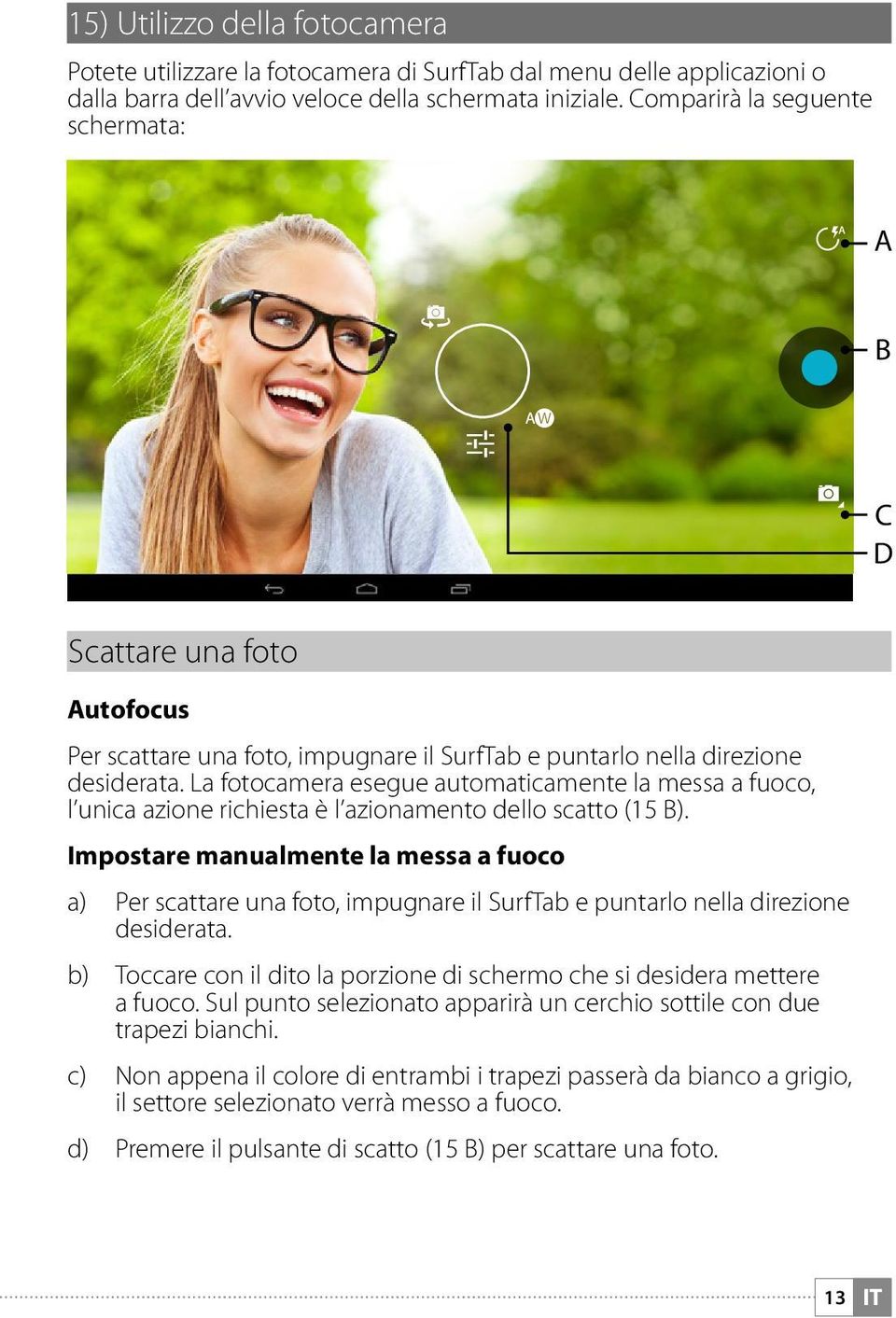 La fotocamera esegue automaticamente la messa a fuoco, l unica azione richiesta è l azionamento dello scatto (15 B).