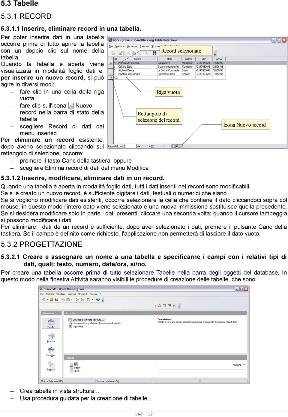 record nella barra di stato della tabella scegliere Record di dati dal menu Inserisci Per eliminare un record esistente, dopo averlo selezionato cliccando sul rettangolo di selezione, occorre: