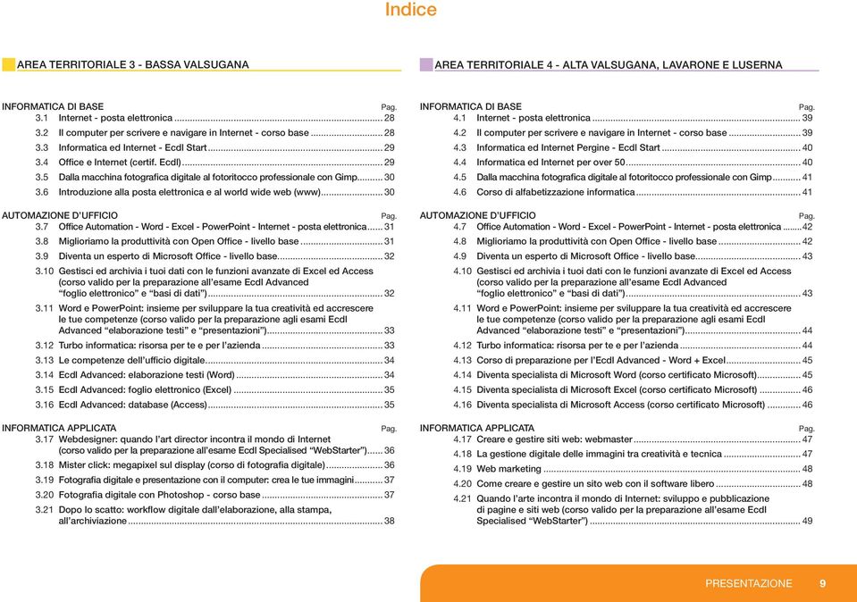 .. 30 3.6 Introduzione alla posta elettronica e al world wide web (www)... 30 Pag. 3.7 Office Automation - Word - Excel - PowerPoint - Internet - posta elettronica... 31 3.