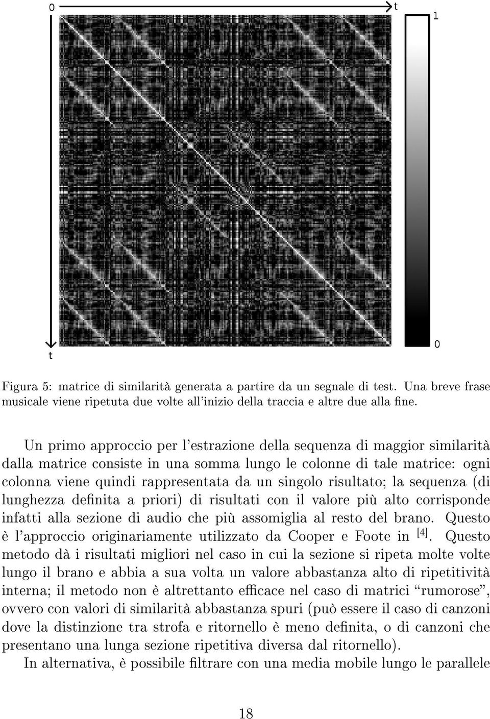 risultato; la sequenza (di lunghezza denita a priori) di risultati con il valore più alto corrisponde infatti alla sezione di audio che più assomiglia al resto del brano.