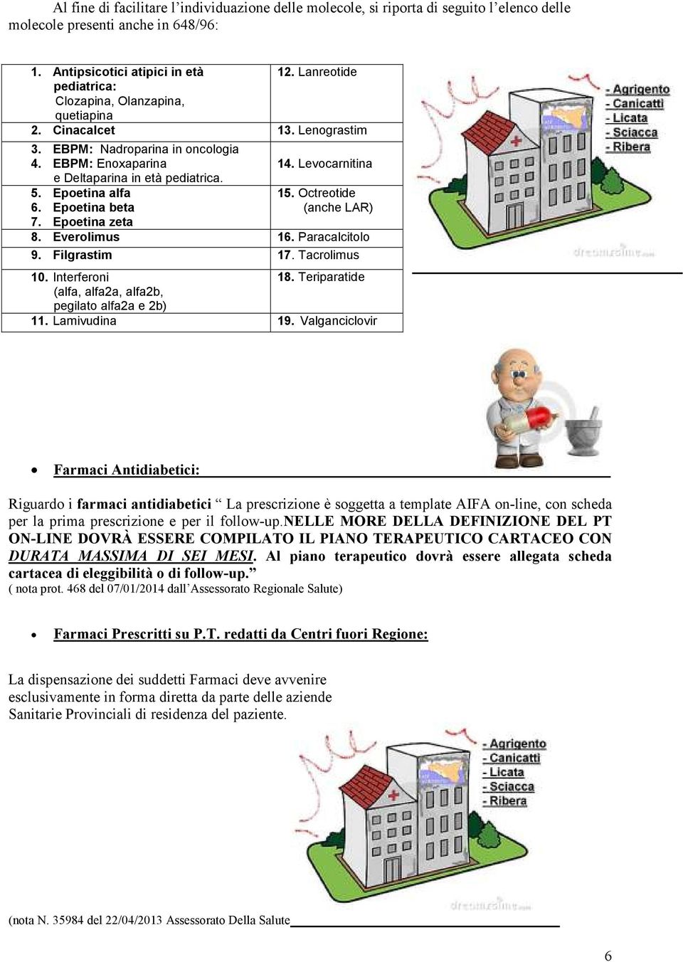 Epoetina beta 14. Levocarnitina 15. Octreotide (anche LA) 7. Epoetina zeta 8. Everolimus 16. Paracalcitolo 9. Filgrastim 17. acrolimus 10. Interferoni 18.