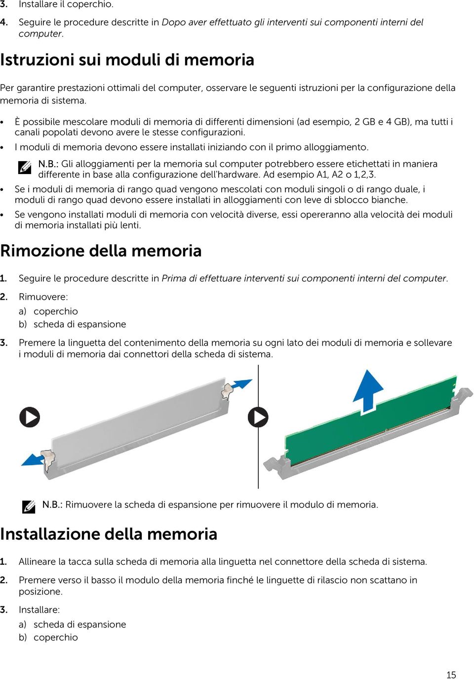 È possibile mescolare moduli di memoria di differenti dimensioni (ad esempio, 2 GB e 4 GB), ma tutti i canali popolati devono avere le stesse configurazioni.