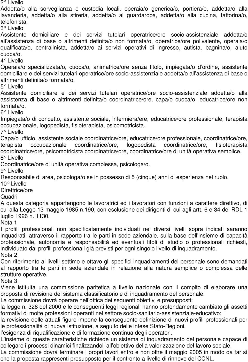 3 Livello Assistente domiciliare e dei servizi tutelari operatrice/ore socio-assistenziale addetta/o all assistenza di base o altrimenti definita/o non formata/o, operatrice/ore polivalente,