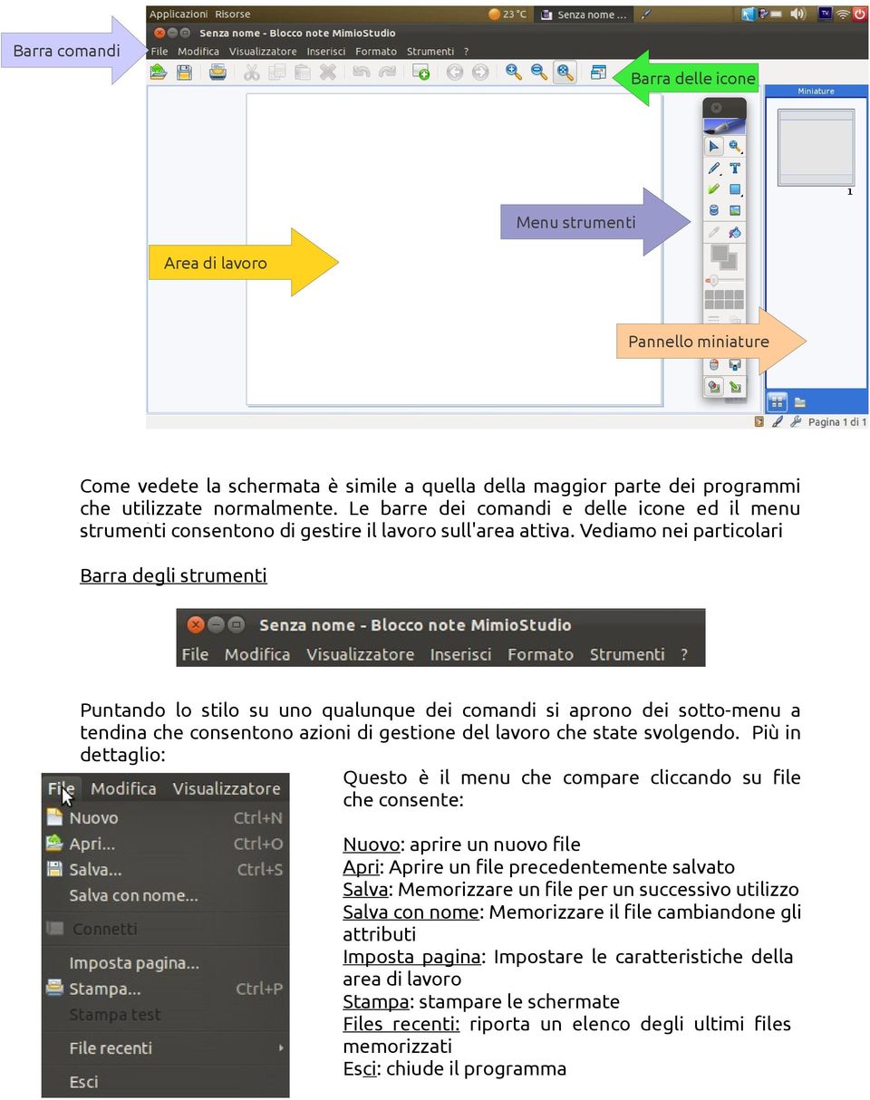 Vediamo nei particolari Barra degli strumenti Puntando lo stilo su uno qualunque dei comandi si aprono dei sotto-menu a tendina che consentono azioni di gestione del lavoro che state svolgendo.