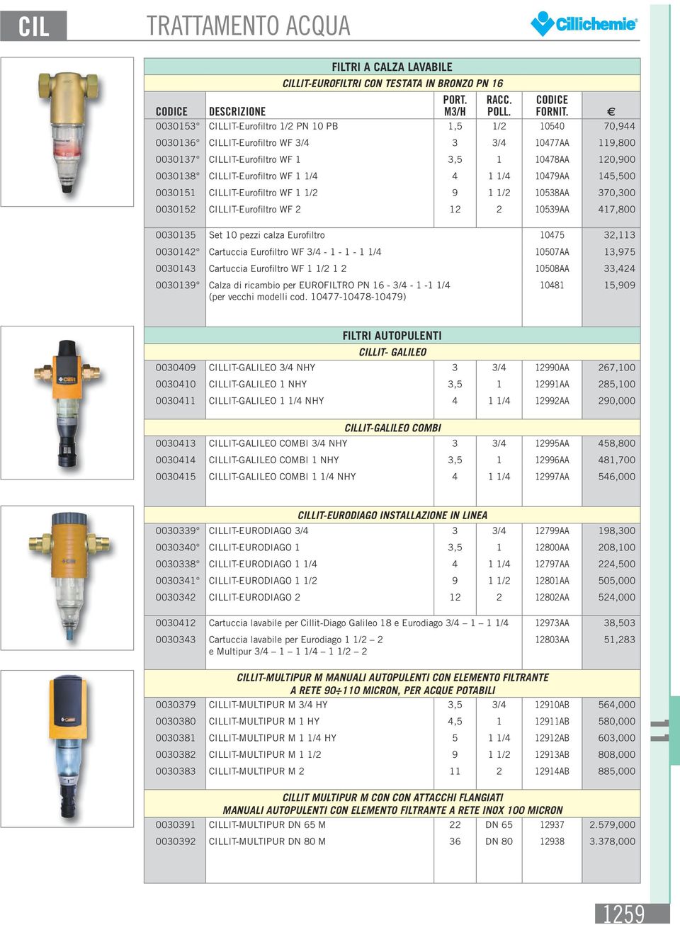 1/4 4 1 1/4 10479AA 145,500 0030151 CILLIT-Eurofiltro WF 1 1/2 9 1 1/2 10538AA 370,300 0030152 CILLIT-Eurofiltro WF 2 12 2 10539AA 417,800 0030135 Set 10 pezzi calza Eurofiltro 10475 32,3 0030142