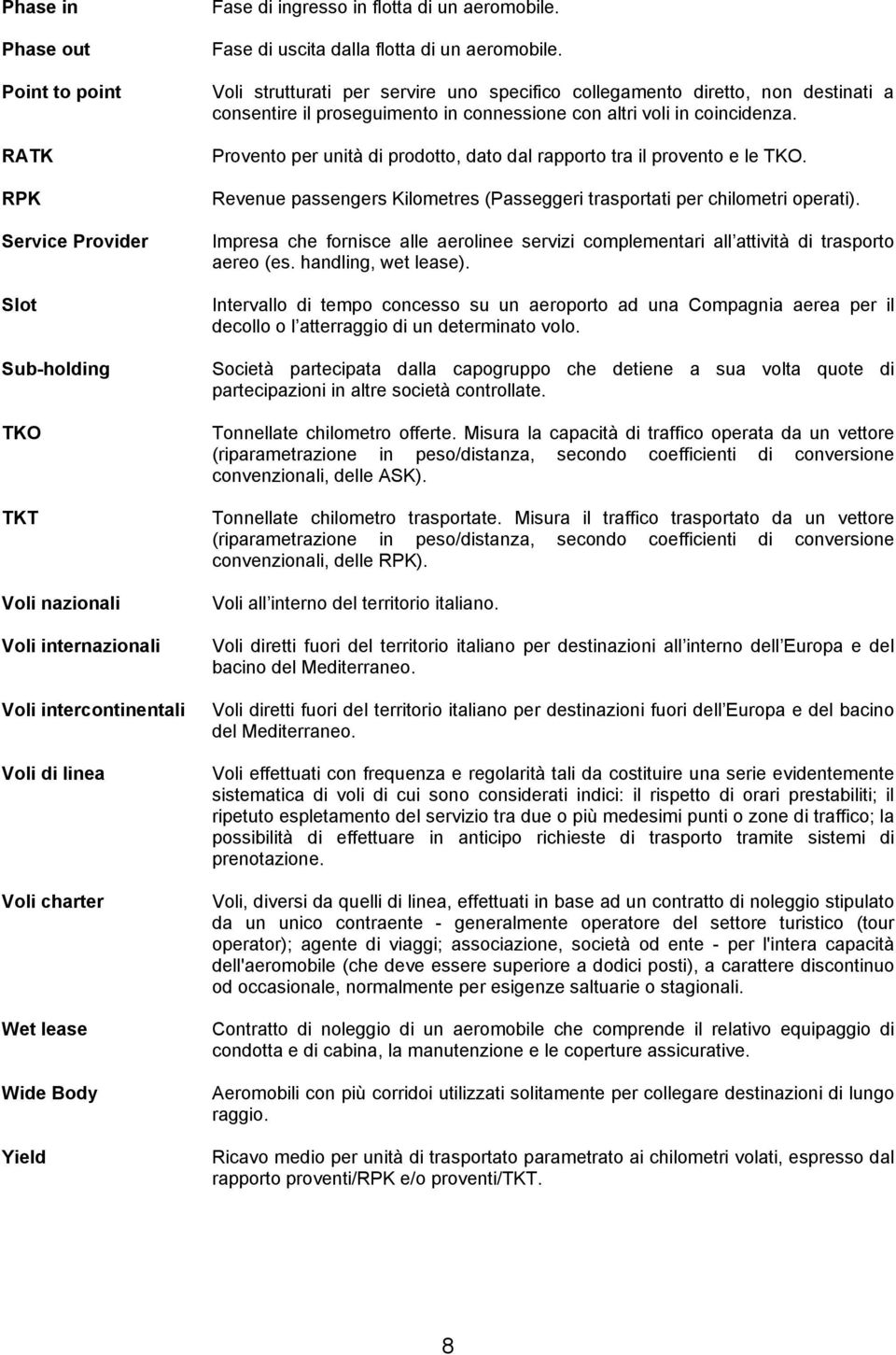 Voli strutturati per servire uno specifico collegamento diretto, non destinati a consentire il proseguimento in connessione con altri voli in coincidenza.