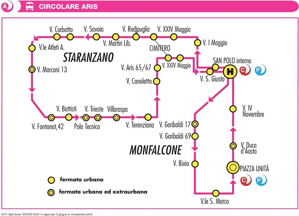 Battisti V. Trieste V. Fontanot,42 Polo Tecnico fermata urbana Villaraspa V. Terenziana V. Garibaldi 17 V.