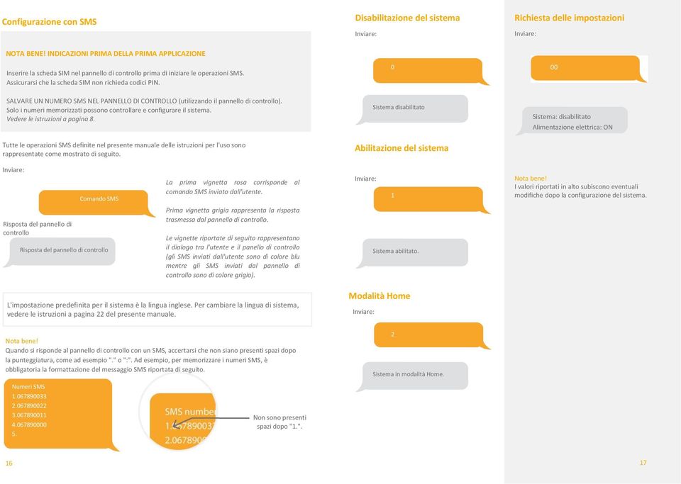 SALVARE UN NUMERO SMS NEL PANNELLO DI CONTROLLO (utilizzando il pannello di controllo). Solo i numeri memorizzati possono controllare e configurare il sistema. Vedere le istruzioni a pagina 8.