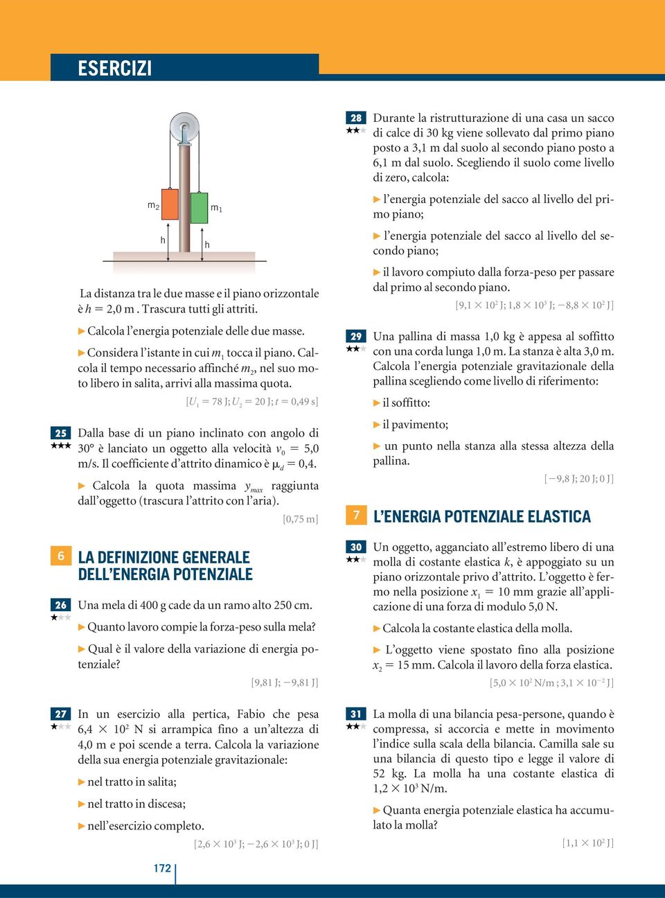 [U 1 78 J; U 2 20 J; t 0,49 s] 25 Dalla base di un piano inclinato con angolo di 30 è lanciato un oggetto alla velocità v 0 5,0 m/s. Il coefficiente d attrito dinamico è d 0,4.