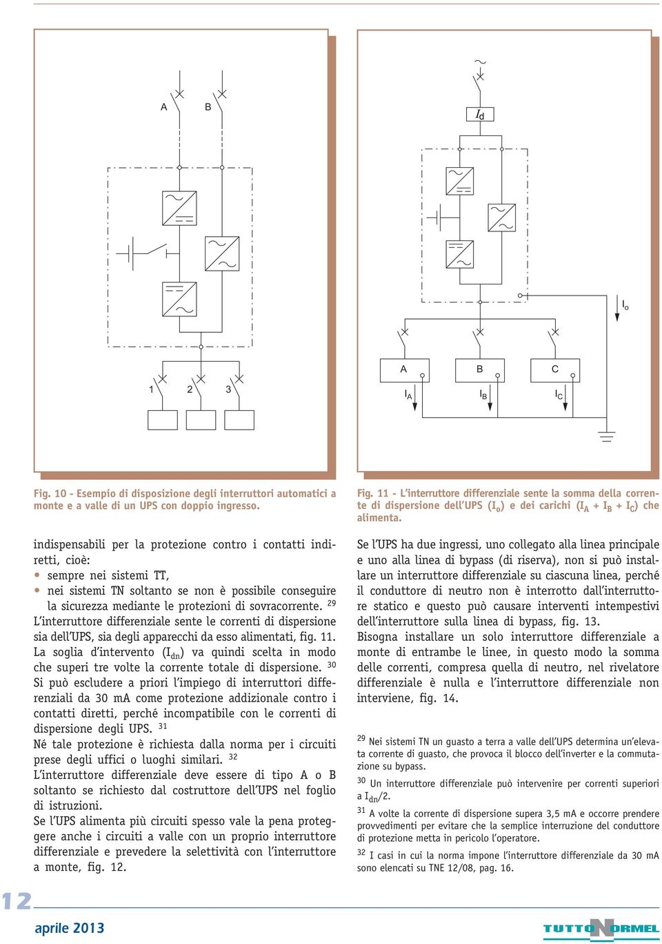 29 L interruttore differenziale sente le correnti di dispersione sia dell UPS, sia degli apparecchi da esso alimentati, fig. 11.