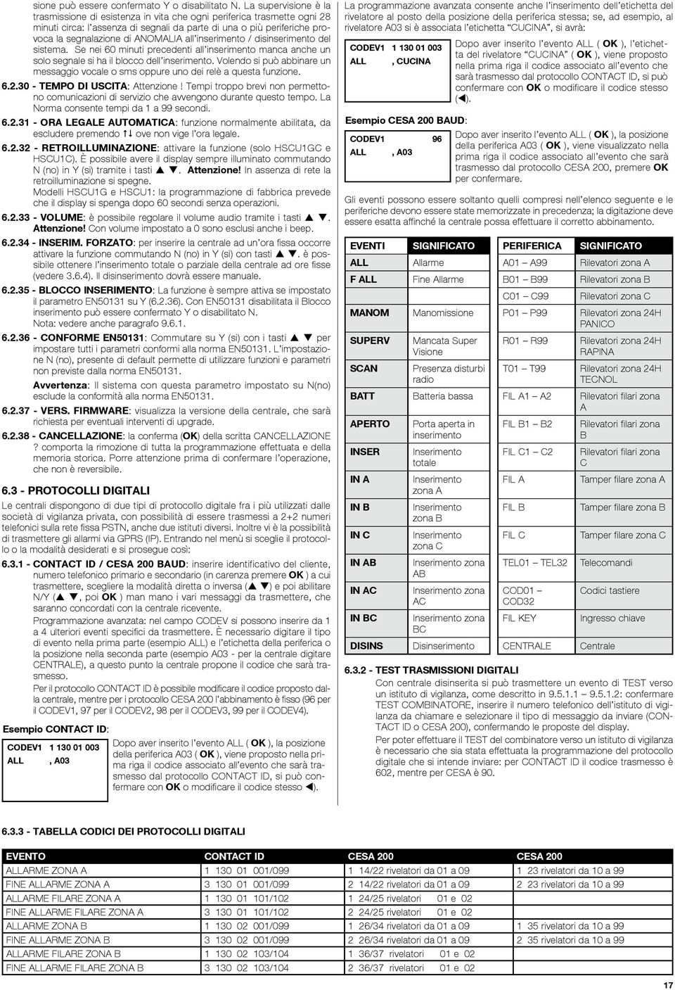 all inserimento / disinserimento del sistema. Se nei 60 minuti precedenti all inserimento manca anche un solo segnale si ha il blocco dell inserimento.