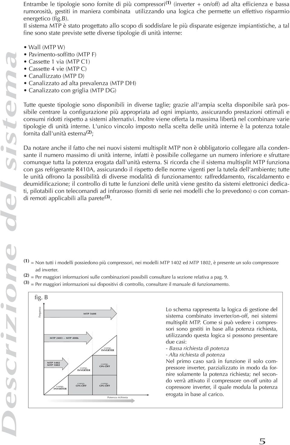 Il sistema MTP è stato progettato allo scopo di soddisfare le più disparate esigenze impiantistiche, a tal fine sono state previste sette diverse tipologie di unità interne: Descrizione del sistema