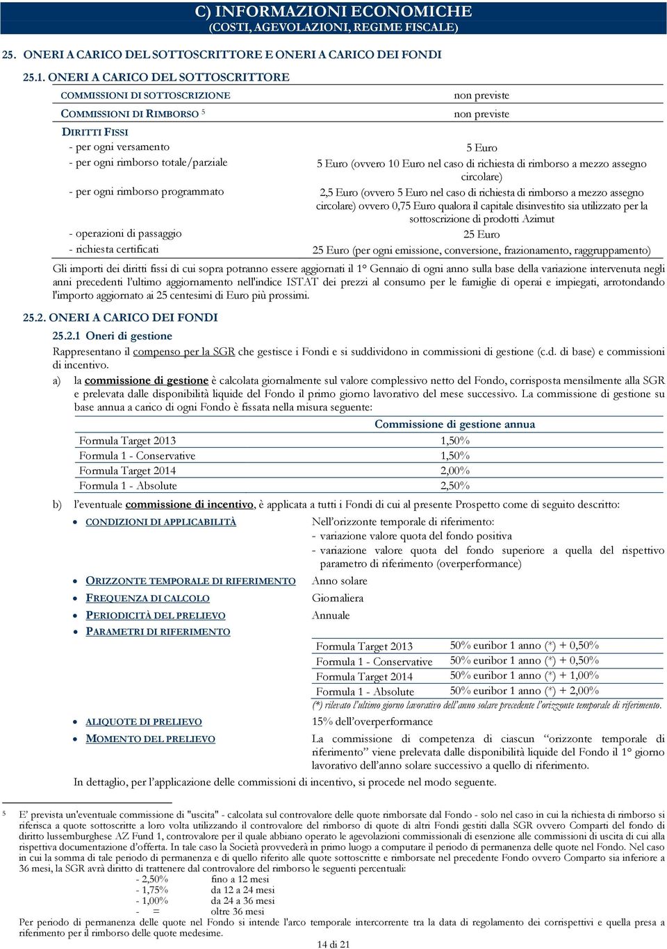 Euro (ovvero 10 Euro nel caso di richiesta di rimborso a mezzo assegno circolare) - per ogni rimborso programmato 2,5 Euro (ovvero 5 Euro nel caso di richiesta di rimborso a mezzo assegno circolare)