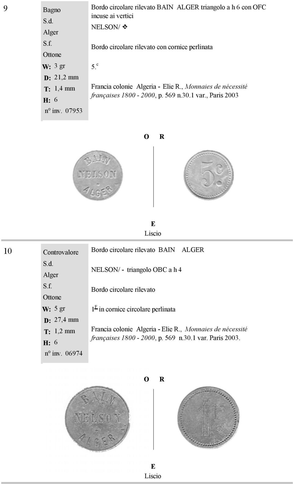 c colonie Algeria - lie., Monnaies de nécessité françaises 1800-2000, p. 569 n.30.1 var.