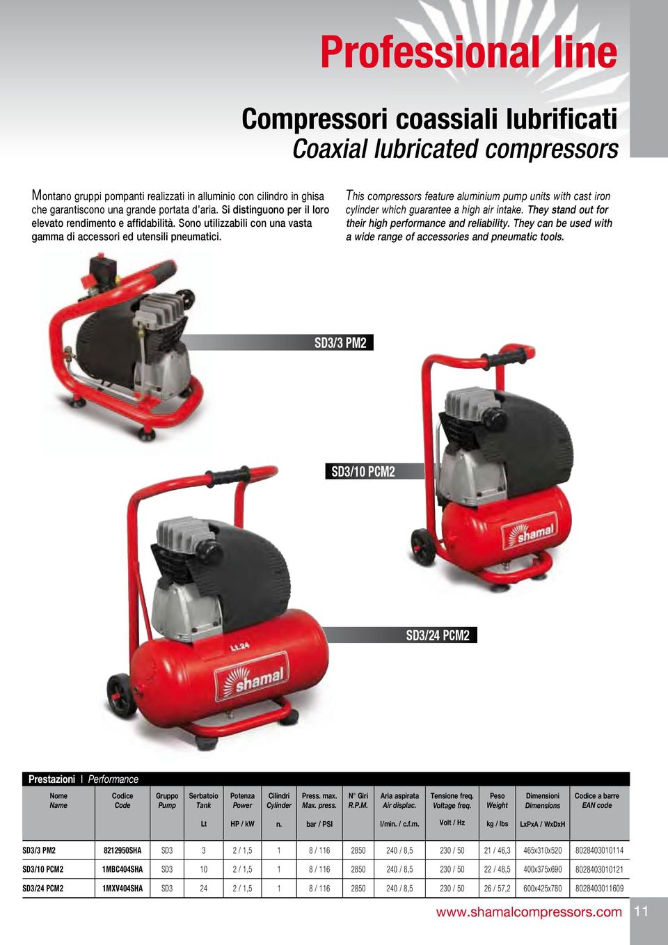 This compressors feature aluminium pump units with cast iron cylinder which guarantee a high air intake. They stand out for their high performance and reliability.