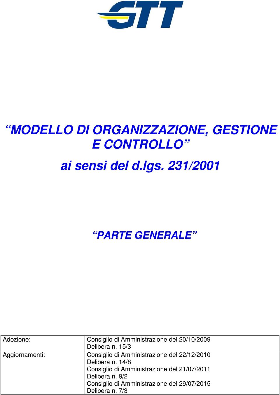 15/3 Aggiornamenti: Consiglio di Amministrazione del 22/12/2010 Delibera n.