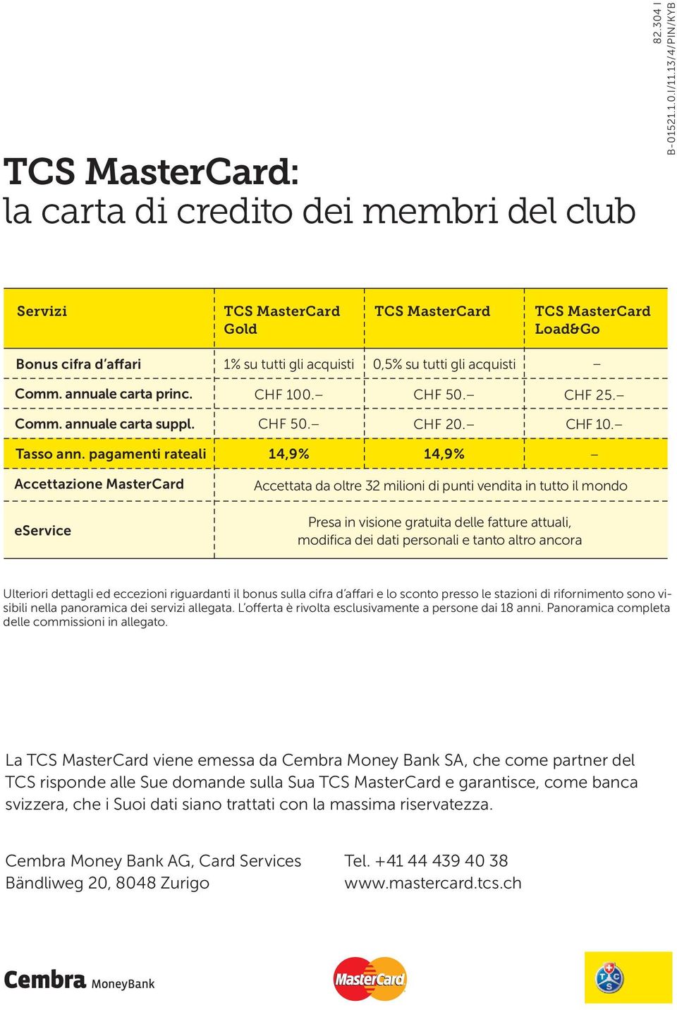 CHF 25. Comm. annuale carta suppl. CHF 50. CHF 20. CHF 10. Tasso ann.