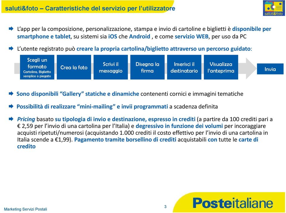 piegato Crea la foto Scrivi il messaggio Disegna la firma Inserisci il destinatario Visualizza l anteprima Invia Sono disponibili Gallery statiche e dinamiche contenenti cornici e immagini tematiche