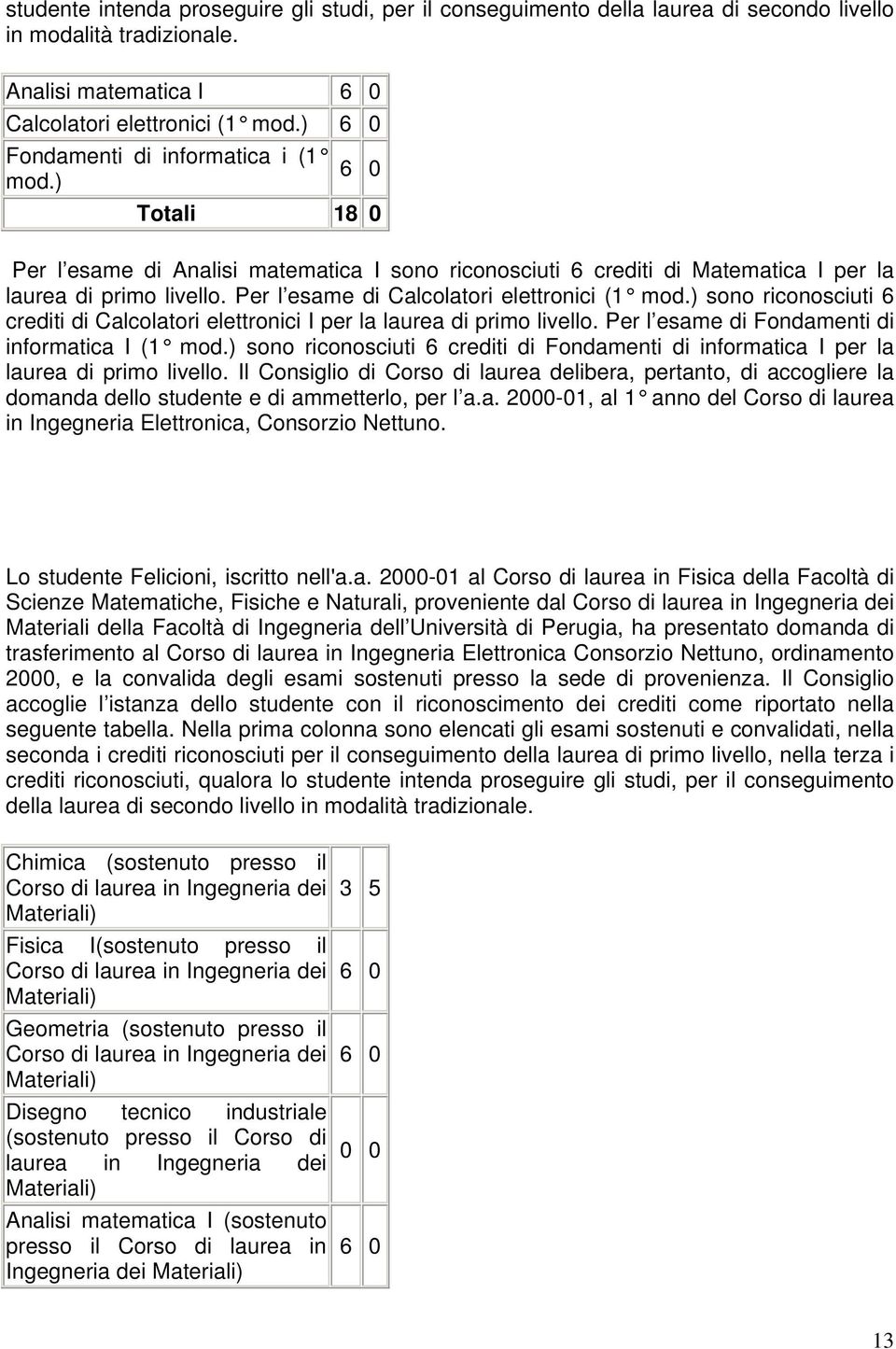 Per l esame di Calcolatori elettronici (1 mod.) sono riconosciuti 6 crediti di Calcolatori elettronici I per la laurea di primo livello. Per l esame di Fondamenti di informatica I (1 mod.