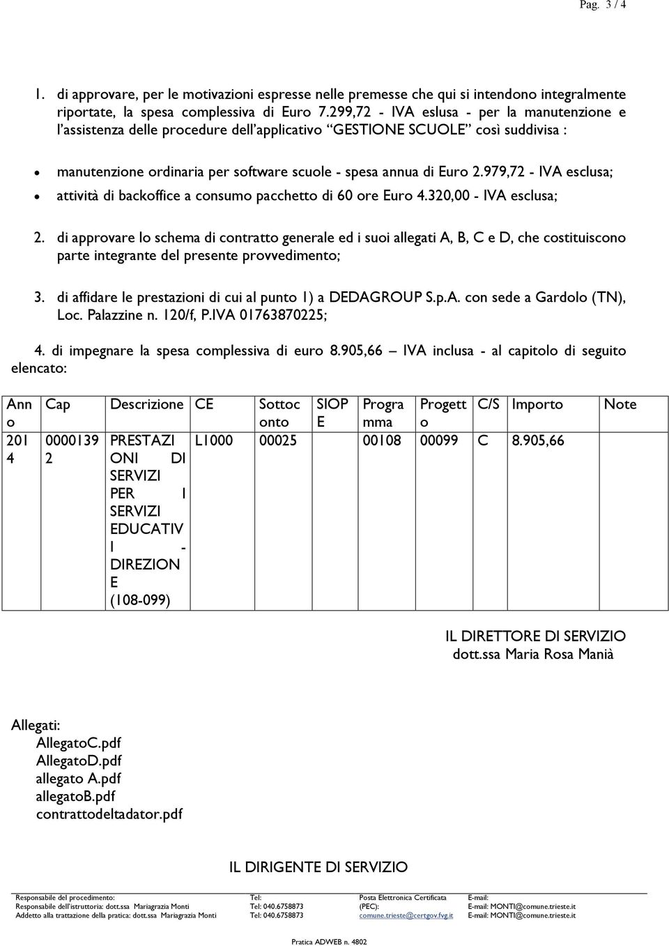 979,72 - IVA esclusa; attività di backoffice a consumo pacchetto di 60 ore Euro 4.320,00 - IVA esclusa; 2.