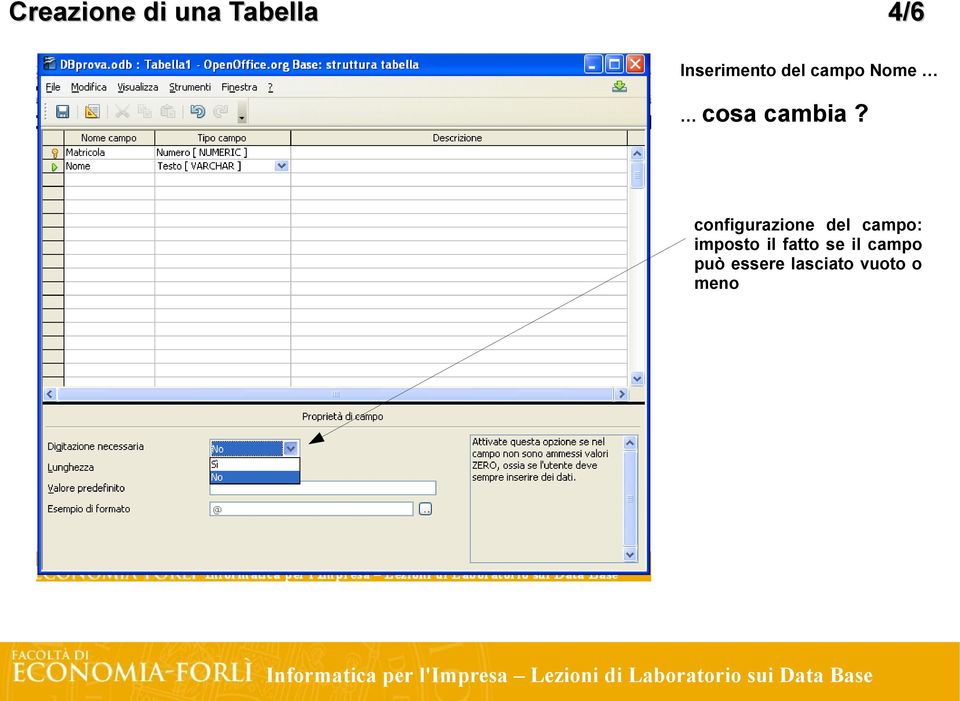 configurazione del campo: imposto il