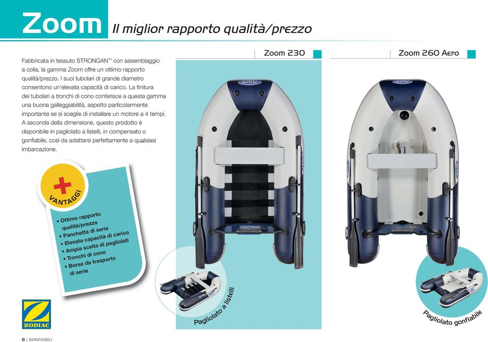 La finitura dei tubolari a tronchi di cono conferisce a questa gamma una buona galleggiabilità, aspetto particolarmente importante se si sceglie di installare un motore a 4 tempi.