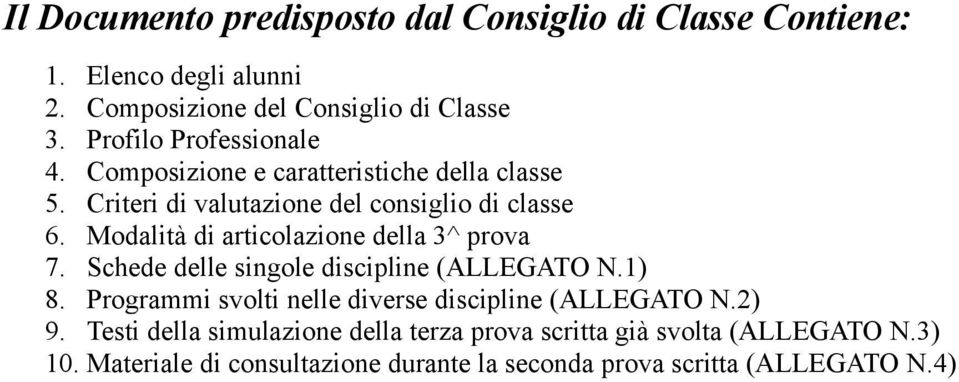 Modalità di articolazione della 3^ prova 7. Schede delle singole discipline (ALLEGATO N.1) 8.