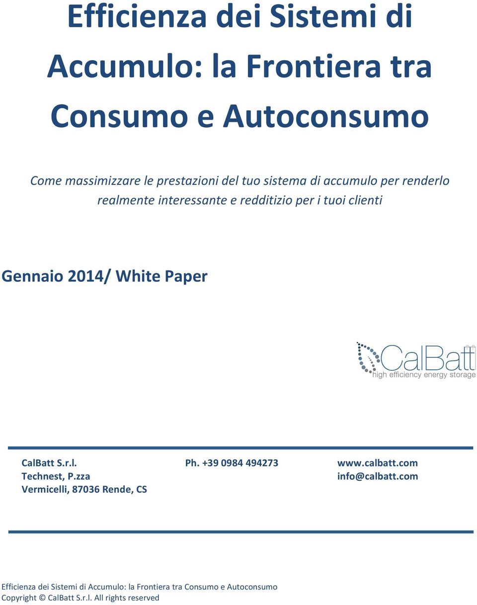 interessante e redditizio per i tuoi clienti Gennaio 2014/ White Paper CalBatt S.r.l. Technest, P.