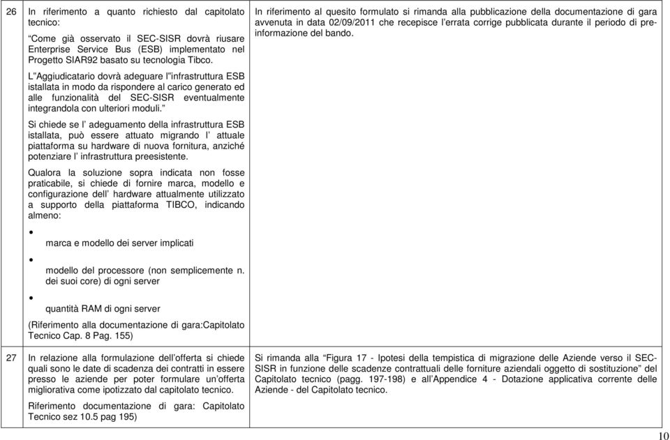 Si chiede se l adeguamento della infrastruttura ESB istallata, può essere attuato migrando l attuale piattaforma su hardware di nuova fornitura, anziché potenziare l infrastruttura preesistente.