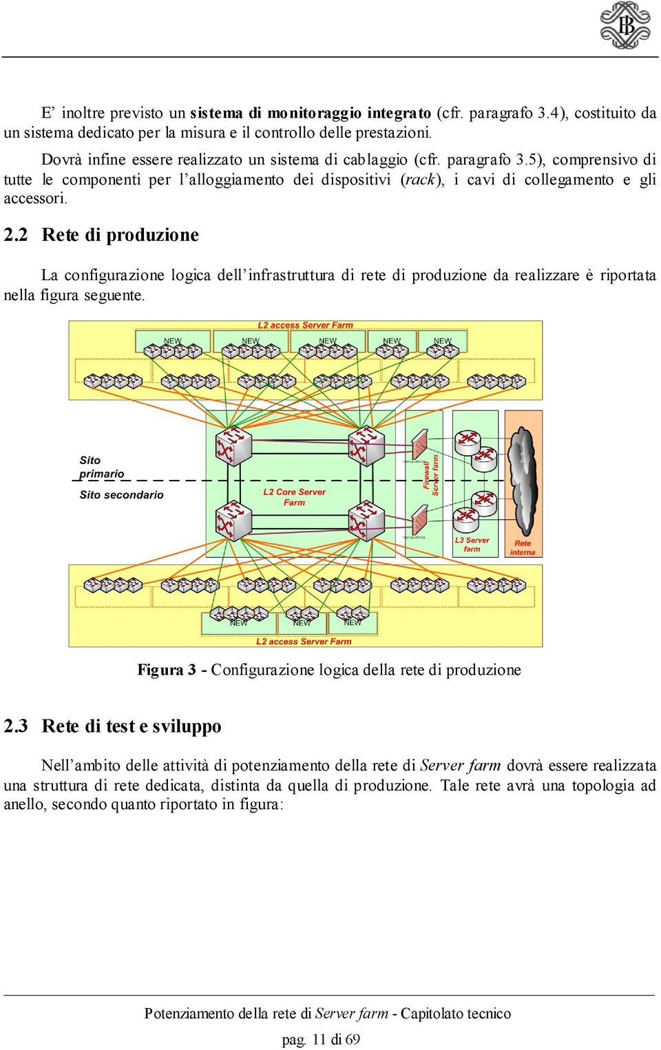 2 Rete di produzione La configurazione logica dell infrastruttura di rete di produzione da realizzare è riportata nella figura seguente. Figura 3 - Configurazione logica della rete di produzione 2.