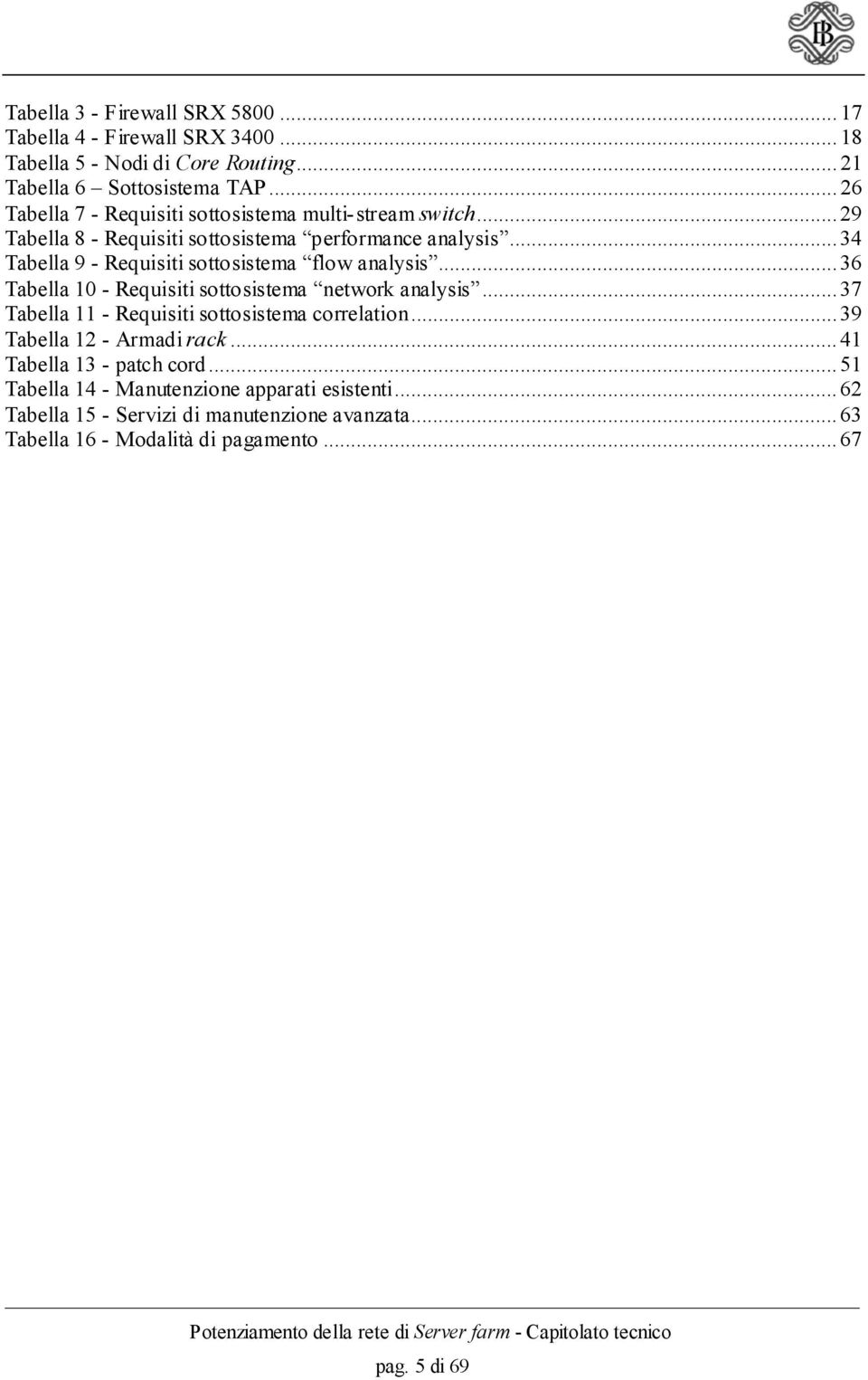 .. 34 Tabella 9 - Requisiti sottosistema flow analysis... 36 Tabella 10 - Requisiti sottosistema network analysis.