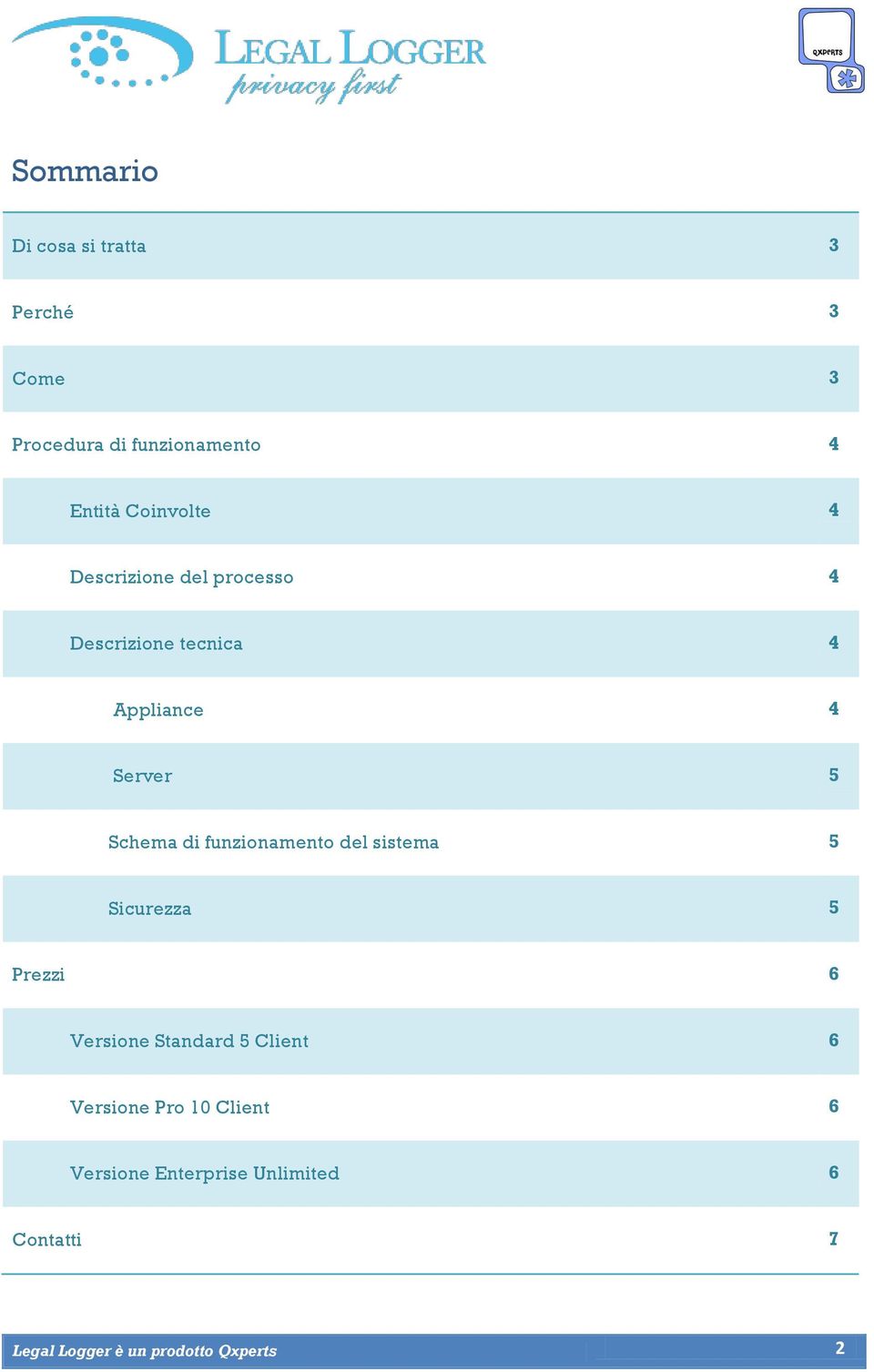 di funzionamento del sistema 5 Sicurezza 5 Prezzi 6 Versione Standard 5 Client 6