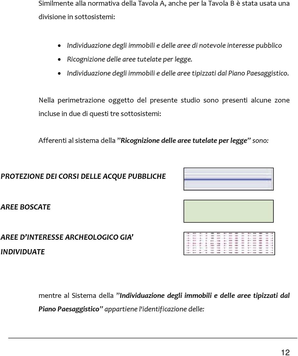 Nella perimetrazione oggetto del presente studio sono presenti alcune zone incluse in due di questi tre sottosistemi: Afferenti al sistema della Ricognizione delle aree tutelate per