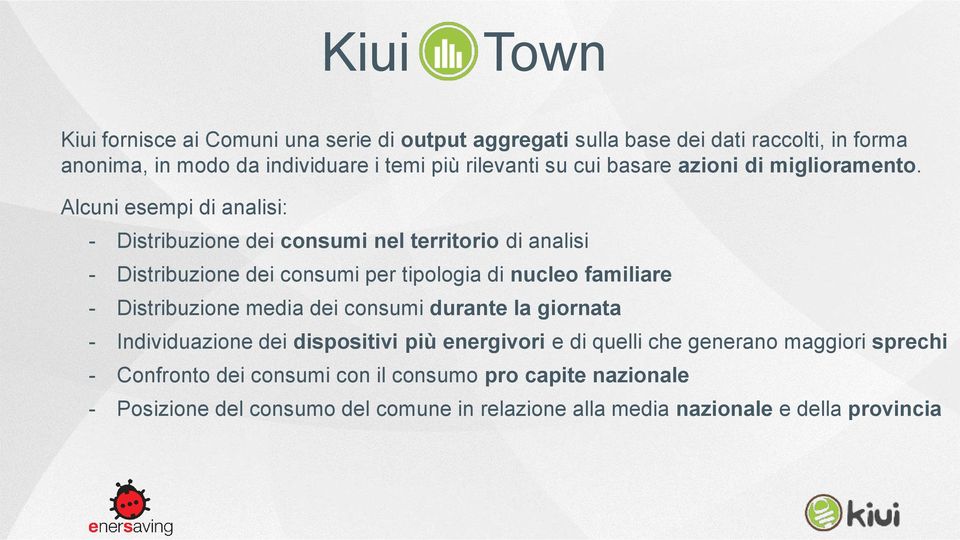 Alcuni esempi di analisi: - Distribuzione dei consumi nel territorio di analisi - Distribuzione dei consumi per tipologia di nucleo familiare -