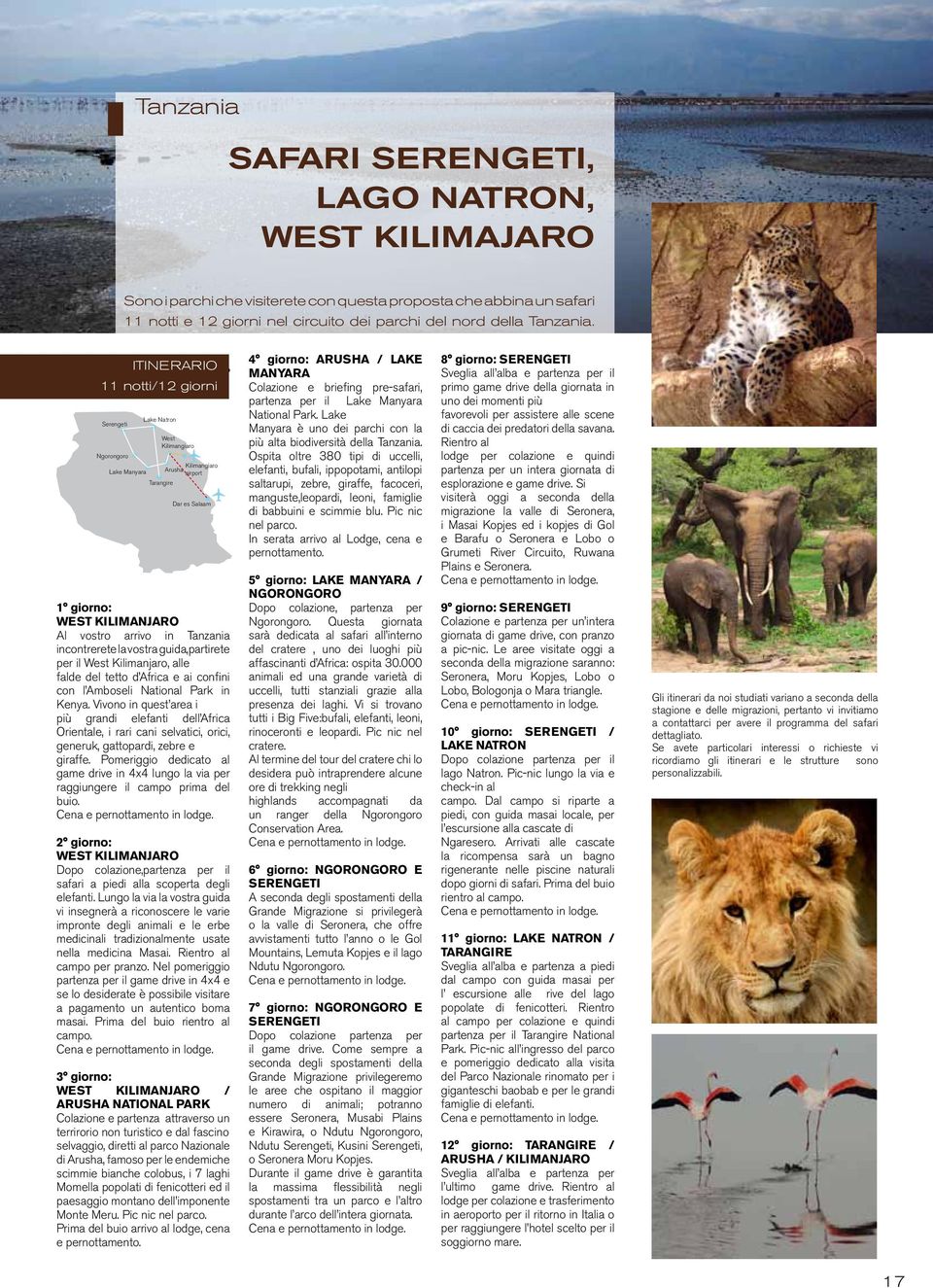 WEST KILIMANJARO Al vostro arrivo in Tanzania incontrerete la vostra guida,partirete per il West Kilimanjaro, alle falde del tetto d Africa e ai confini con l Amboseli National Park in Kenya.